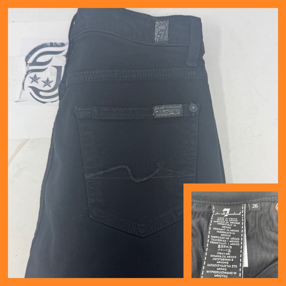 7 For All Mankind Womens High Waist Ankle Skinny Gwenevere Black Jeans Sz 26 - Picture 1 of 7